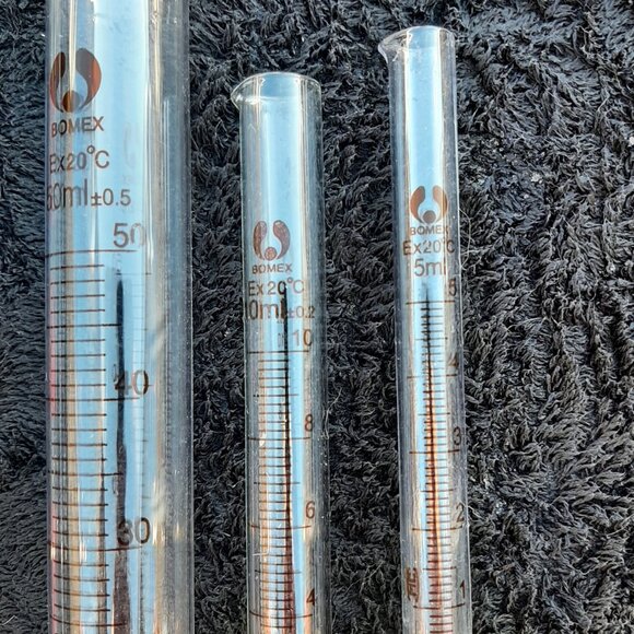 Glass Graduated Cylinders 100 ml, 50 ml, 10ml, 5 ml & 3 Glass Dropper Glass Stir - Picture 5 of 6